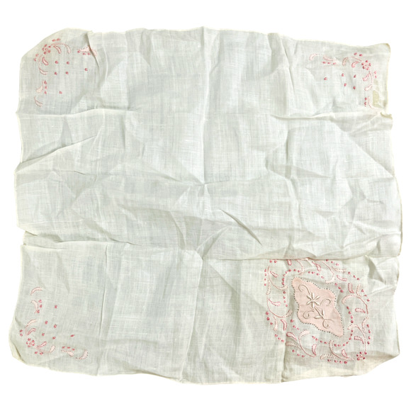 Vintage Handkerchief Lot Buy it Now 5 Embroidered Crochet Solid Floral Pink READ - Picture 12 of 16